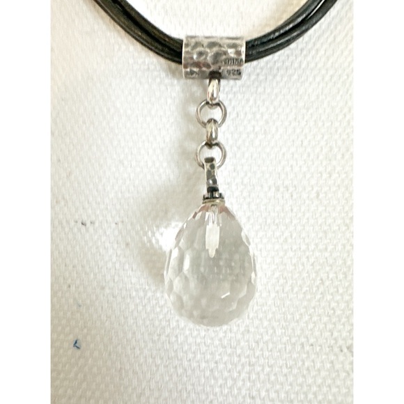 Silpada Multi-Strand Black Leather Necklace W/ A Faceted Quartz Pendant 16” - Picture 2 of 6